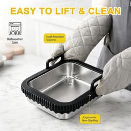 Airfryer roestvrij staal voor COSORI heteluchtfriteuse voor Ninja heteluchtfriteuse AF400EU AF500EU SL400EU AF451EU, roestvrijstalen airfryer accessoires, afneembare siliconen ring (zwart — thumbnail 4