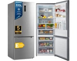 Heinner HCNF-M435INVHXE++ Koel-vriescombinatie RVS 435 L – No Frost – Vrijstaand – LED-display met Supervriezen & Superkoelen – Omkeerbare Deuren – 5 Jaar Garantie