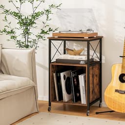 COSTWAY Platenstandaard met geïntegreerd laadstation, record player stand, bijzettafel hout, platenspeler standaard voor vinyl, bruin records, rek voor woonkamer, slaapkamer, 45 x 50 x 82 cm — thumbnail 5