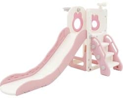 3-in-1 kinderslide kunststof wit-roze speeltoren set voor indoor outdoor glijbaan basketbalring speeltoestel tuinslide peuterslide babyslide vanaf 3 jaar kindvriendelijk glijbaan speelplezier