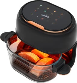 Heteluchtfriteuse, 4 l, luchtfriteuse met led-touchscreen, Air Fryer frituurmand van glas, 1-120 minuten timer, zichtbaar venster, ideaal voor frituren, bakken, braden (zwart) — thumbnail 1