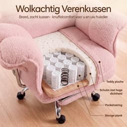 Dowinx Game stoelen - Gamestoel roze - Ergonomische Gamestoel - Grote Bureaustoel - Gamestoel met voetsteun - Verstelbare Gamingstoel - Tot 181 kg - Game bureaustoel chair - Teddy fleece — thumbnail 5