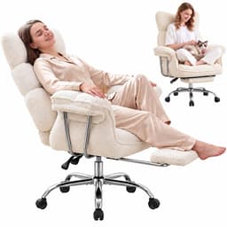 Dowinx Game stoelen - Gamestoel wit - Ergonomische Gamestoel - Grote Bureaustoel - Gamestoel met voetsteun - Verstelbare Gamingstoel - Tot 181 kg - Game bureaustoel chair - Teddy fleece — thumbnail 1