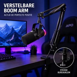 APO Electronics®- Studio 1T - USB / XLR Gaming Microfoon met Boom Arm - RGB - Streaming & Podcast Microfoon - Volume & Echo - Zwart — thumbnail 3