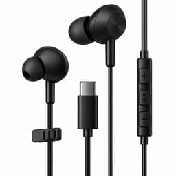 Qualitech® Oortjes met Draad USB C - In-ear Oordopjes met Microfoon - Geschikt voor Apple Iphone en Samsung met USB C Poort - Bedraad - Zwart — thumbnail 1