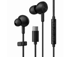 Qualitech® Oortjes met Draad USB C - In-ear Oordopjes met Microfoon - Geschikt voor Apple Iphone en Samsung met USB C Poort - Bedraad - Zwart