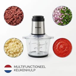 Shiny Meat Grinder – Elektrische Vleesmolen met Glazen Kom – 2L – 500W – 2 Snelheden – 4 RVS Messen — thumbnail 4