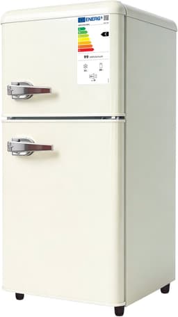 Crème Mini Koelkast - 60 liter dubbeldeurs koelkast - Met Apart Vriesvak en 7 Temperatuurstanden - Voor Keuken, Woonkamer & Kantoor - 41x45x89 cm — thumbnail 1