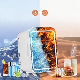 Cosmetische Koelkast - Skincare Fridge - Mini Koelkast 4L - Make-up Koelkast - LED Spiegel - 3 Dimstanden - Koelen & Verwarmen - Auto Koelkast - 220V & 12V - Thuis & Auto - 27x22x18 cm - Voor Huidverzorging & Maskers & Drankjes - Wit — thumbnail 5