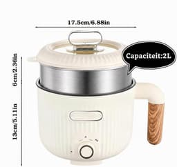 Elektrische Kookpan - Beige - 2 l - Draagbare Antiaanbak Multicooker - Voor Keuken en Reizen — thumbnail 1