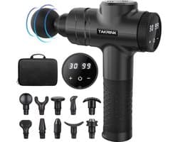 Massagepistool - 30 snelheden, 10 massagekoppen, draadloos met LCD-aanraakscherm