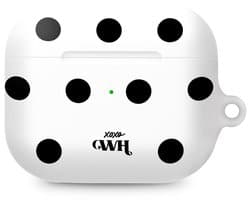 xoxo Wildhearts hoesje geschikt voor AirPods Pro 2 - Polka Dots (Wit) - Ook als telefoonhoesje verkrijgbaar - schokbestendige case - koptelefoonhoesje - Beschermhoes met stippenpatroon - Wit met zwart stippen