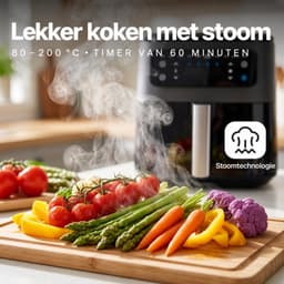 airfryer met stoomfunctie - Heteluchtfriteuse - Zwarte kleur - Digitale Air Fryer - 8,8L - 1700W - Meer Kookfuncties - Kijkvenster - 360° Heteluchttechnologie - Touchscreen - Vaatwasmachinebestendige Onderdelen — thumbnail 5
