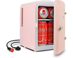 Mini Koelkast 4 Liter Retro Design - 220V/12V - Draagbaar met Handvat - Voor Slaapkamer, Auto en Kantoor - Roze