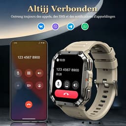 Robuuste Outdoor Smartwatch voor Heren – Bellen | Gebeld Worden – Waterdichte Fitnesstracker met Bloeddruk – Hartslag – SpO2 en Slaapmonitoring - Sporthorloge - Tactische Bluetooth Smart Watch voor iOS/Android - Khaki — thumbnail 2