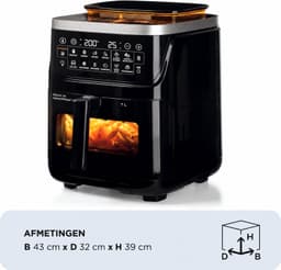 Airfryer met Stoomfunctie - 7 Liter - 1700 W - 10 Kookprogramma’s - Grillfunctie - Touchscreen - Kijkvenster - Zelfreiniging - Zwart — thumbnail 2