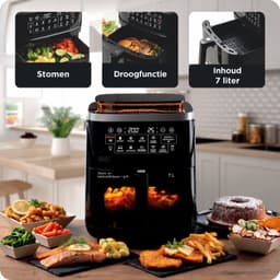 Airfryer met Stoomfunctie - 7 Liter - 1700 W - 10 Kookprogramma’s - Grillfunctie - Touchscreen - Kijkvenster - Zelfreiniging - Zwart — thumbnail 5