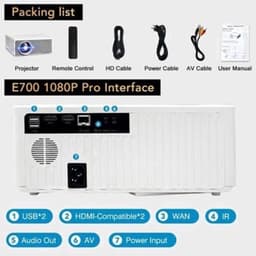 Alincoo - E700 - Beamer - Projector Beamer - Mini Meamer - 4k - Full HD 1080P - 1920x1080dpi - Automatische focus - 5G - met WiFi - 28000 Lumens - Wit — thumbnail 5