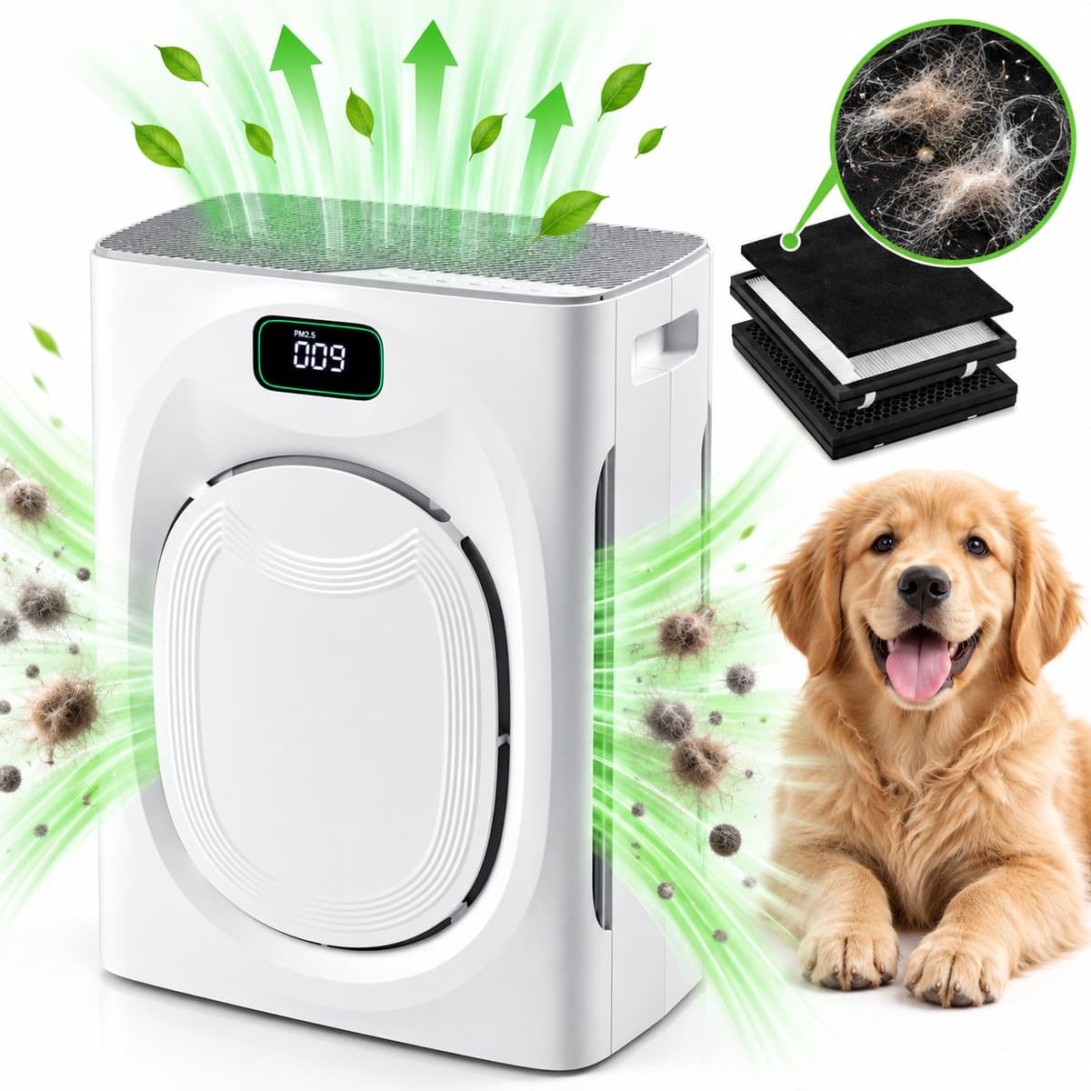 Lapamax Luchtreiniger met H13 HEPAfilter tegen Stof & Pollen - CADR 295 m³/u - 3-Laags Filtersysteem & Grote Luchtinlaat- Automatische Stand + 25 dB Slaapstand - PM2.5 Luchtkwaliteitsindicator - Air Purifier voor Woonkamer en Slaapkamer — afbeelding 1