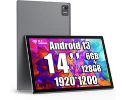 MESWAO B2 Tablet - 14 inch 1920*1200 IPS-scherm - WiFi - Bluetooth 5.0 - 32 MP + 5 MP Camera - 6GB RAM + 128GB ROM - Android 13 - 10000 mAh Batterij - Grijs