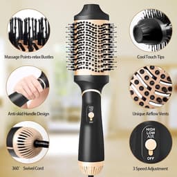 Haardrogerborstel, 1000 W, 4-in-1 negatieve ionen, heteluchtborstel, 3 temperaturen en 2 debietniveaus, keramische kop, kabel 360 graden, snelle kapsels, geen krullen, stralend volume — thumbnail 2