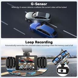 4-kanaals dashcam auto, 1080p dashcam autocamera en achter binnen met 64 GB kaart, 2,4 inch IPS-scherm, nachtzicht, G-sensor, 24 uur parkeren, parkassistent, bewegingsdetectie, loop-opname — thumbnail 2