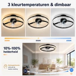 Rosnek Slimme Plafondventilator met Verlichting - Kristallen Plafondlamp met Ventilator - Stille DC-Motor - Zomer en Winterstand - Traploos Dimbaar - App & Afstandsbediening - 6 Snelheden - Ø 45 cm — thumbnail 5