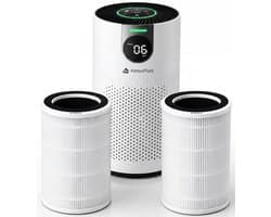 AtmosPure® CleanAir Luchtreiniger - Air Purifier met vervangbaar HEPA 13 Koolstof filter + Extra filter - CADR 250 m³/h - Wit - Voor 98 m² - Werkt tegen huisstofmijt, hooikoorts, allergie, -3 standen + stille slaapstand - Luchtkwaliteit Sensor