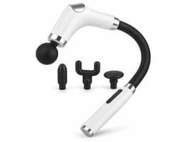 Cheqo® Massagepistool met 4 Opzetstukken - Massage Gun - Massageapparaat met Verlengarm - Nekmassage - Rugmassage - Schoudermassage - Spiermassage - Spierherstel - Triggerpoint Massage - Sportmassage - Zelfmassage - Massage Pistool Wit