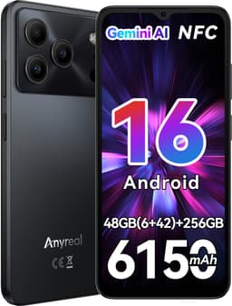 Anyreal Note 56 Plus Smartphone - 6,56 Inch - 48GB(6+24) RAM - 256GB ROM - 6150 mAh - Android 16 - Gemini AI - NFC GPS - Zwart — thumbnail 1