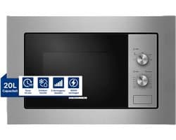 Heinner Inbouw Magnetron – 20 L – 800 W – 5 Vermogensniveaus – Ontdooifunctie – Mechanische Bediening – 35 Min Maximale Kooktijd – Zwart/Zilver
