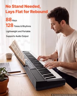 VEVOR Digitale Piano 88 Toetsen, Semi-Gewogen, Elektrisch Keyboard, Geschikt voor Beginners en Gevorderden, 128 Klanken en Ritmes, HiFi Stereoluidsprekers, Pedaal, Lessenaar, USB/MIDI — thumbnail 4