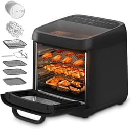 12 liter heteluchtfriteuse, 12-in-1 heteluchtfriteuse met 8 accessoires, oven, grill, droogautomaat, 1800 W Air Fryer zonder olie met 2 grote kijkvensters, 80-200 °C, zwart — thumbnail 1