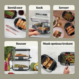 Ninja CRISPi DualZone Glazen Airfryer met 2 manden, 8 kookfuncties, Kook twee gerechten tegelijkertijd, PFAS-vrije glazen schalen, Inclusief deksels - Gebroken wit - DD102EUIV2 — thumbnail 4