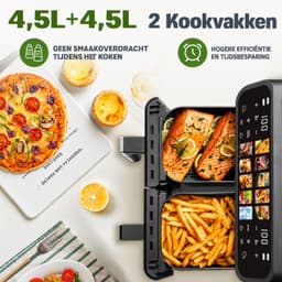 D&J Heteluchtoven - Airfryer - Heteluchtcirculatiesysteem - Dubbele Korf - 9L - Zwart - Led Touchbediening - 80 tot 200 Graden — thumbnail 5