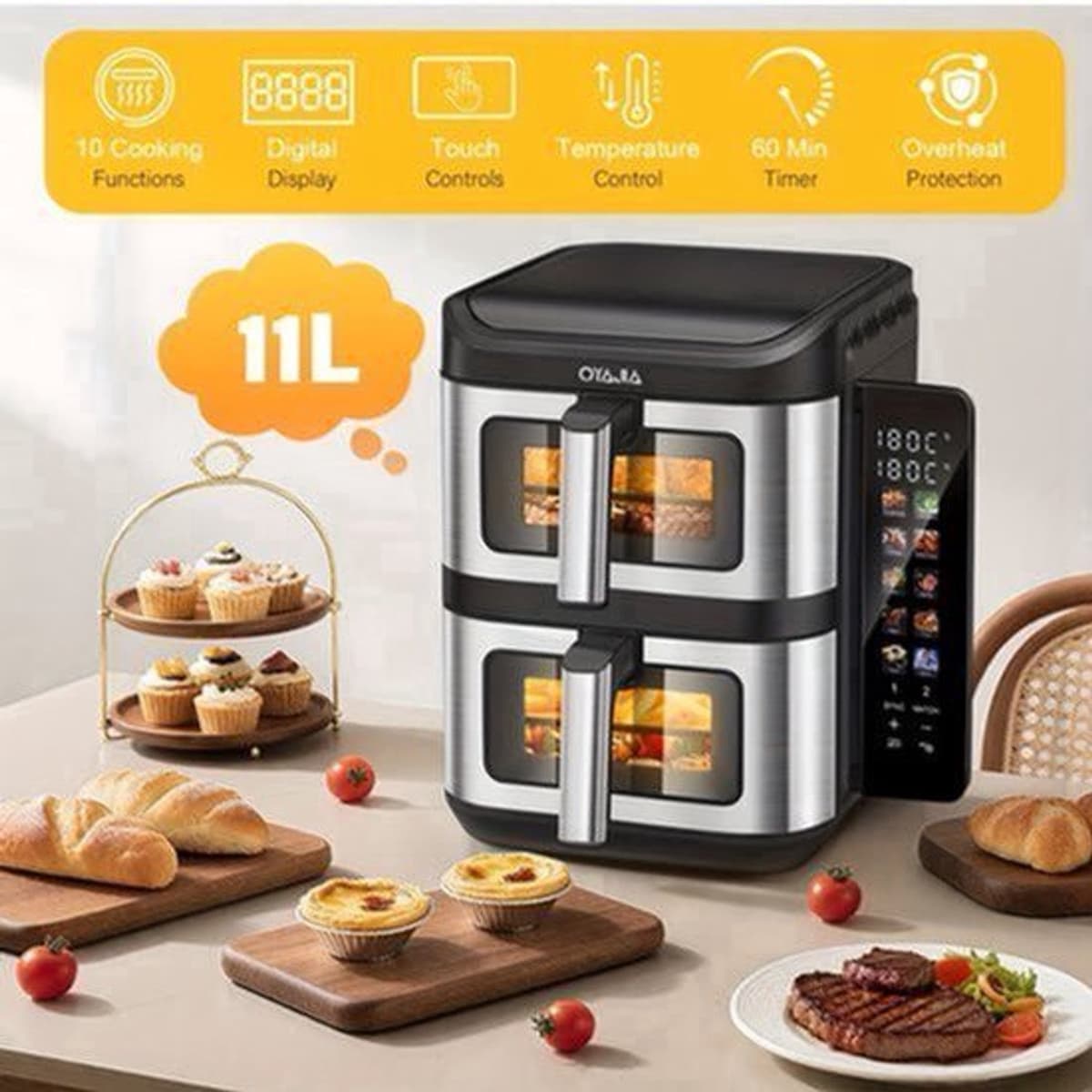 Heteluchtfriteuse – Airfryer – Friteuse – Luchtfriteuse – Digitale Oven – 11 Liter Capaciteit – Dubbele Mand met Cook & Sync Systeem — afbeelding 1