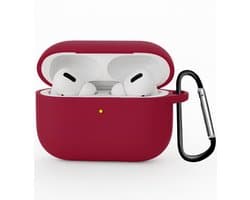 Hoesje Geschikt voor Apple Airpods Pro 3 - Siliconen Hoes met Clip - Silicone Case Cover - Wijnrood