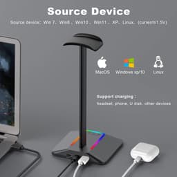 ™ RGB Gaming Headset Houder – Koptelefoon Standaard met USB-C Poort – Laadt 2 Apparaten Tegelijk – Headset Stand met Verlichting – Universeel voor Gaming & Werkplek — thumbnail 3