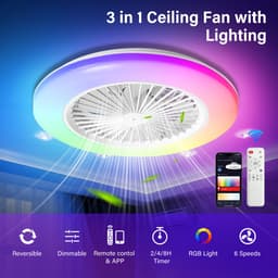 RGB Plafondventilator met verlichting - LED plafondlamp met ventilator Inclusief Afstandsbediening - 6 snelheden - dimbaar - Zwart & Wit — thumbnail 4