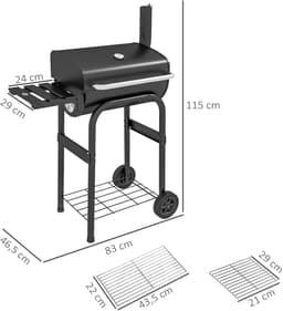 Pugsdrly Houtskoolgrill Smoker BBQ-grill, 1 opbergvak, incl. thermometer, 83 x 46,5 x 115 cm, zwart — thumbnail 2