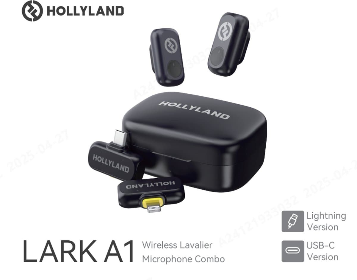 Hollyland LARK A1 Combo Mini Wireless Microphone for iPhone and Android (2 TX + USB-C RX + Lightning RX + Charging Case), Magnetic Mic for YouTube, TikTok, Podcasts, Vlogging (Black) — afbeelding 1