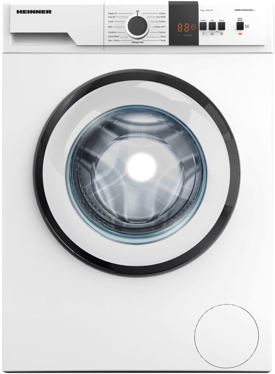 Heinner HWM-VT0610CHD++ Wasmachine 6 kg – 15 Programma’s – Allergievriendelijk – LED-Display – 1000 tpm – Kinderslot – Wit – 5 Jaar Garantie — afbeelding 1