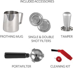 Bresco® Barista Espressomachine – Pistonmachine met Koffiemolen – RVS Koffiemachine melkopschuimer – Bonenmaler – Brushed Stainless Steel — thumbnail 3
