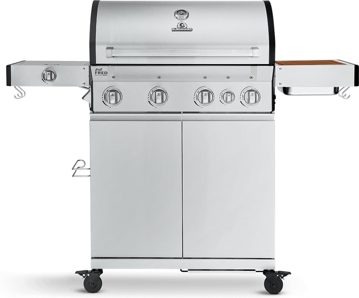 BURNHARD® 4 Branders gasbarbecue Big FRED Deluxe Series 3 incl. achterbrander, keramische 900°C infraroodbrander, zijkookplaat, gietijzeren grillrooster + uitklapbare zijtafels — afbeelding 1