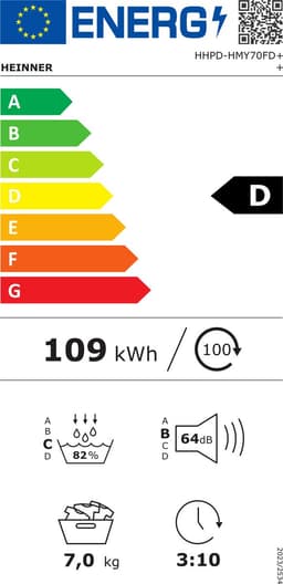 Heinner HHPD-HMY70FD++ Wasdroger - Warmtepompdroger 7 kg – 15 Programma’s – Digitaal Display – Wit – 5 Jaar Garantie — thumbnail 2