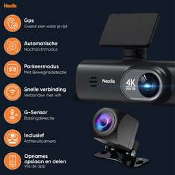 Nexlis Dual Dashcam 4K Ultra HD - Dashcam voor Auto - Voor en Achter - GPS - 4K & 1080P - Nachtzicht - Parkeerstand - Wifi & App - Loop Recording - G-Sensor - Incl. 64GB SD-Kaart — thumbnail 2