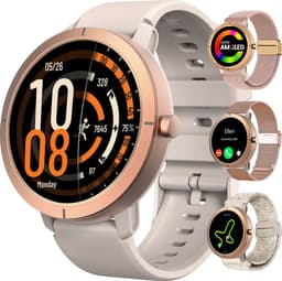 Synyq Evo Pro - GPS Smartwatch - 4 Bandjes - 42mm - AMOLED - 5ATM Waterdicht - Stappenteller - Hartslagmeter - Slaapmonitor - Multisport - Belfunctie - Bluetooth Smartwatch voor Dames en Heren - iOS & Android - Rosé Goud — thumbnail 1