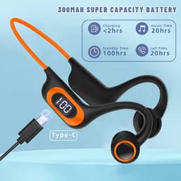 Beengeleiding Bluetooth Hoofdtelefoon - Air Open Oor met Microfoon, Sport Oortelefoon Power Display TF-kaartsleuf Zweetbestendig voor, Hardlopen, Fietsen, Rijden (Oranje) — thumbnail 4