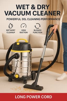 Royal Swiss® ED-012 Aspirateur Eau & Poussière – 1200W – Cuve Inox 30L – Puissante Aspiration 18 kPa – Avec Filtre HEPA & Fonction Soufflage — thumbnail 5