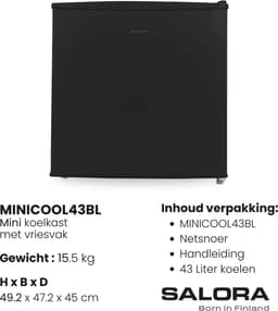 Salora MINICOOL43BL - Mini Koelkast - Minibar - Kleine Koelkast - 43 Liter - Zwart — thumbnail 5